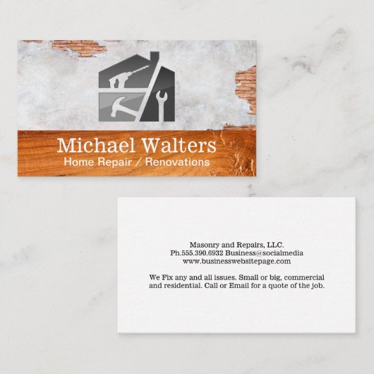 Hamer Sleutelboor | Huisreparateur Visitekaartje (Voorkant / Achterkant)