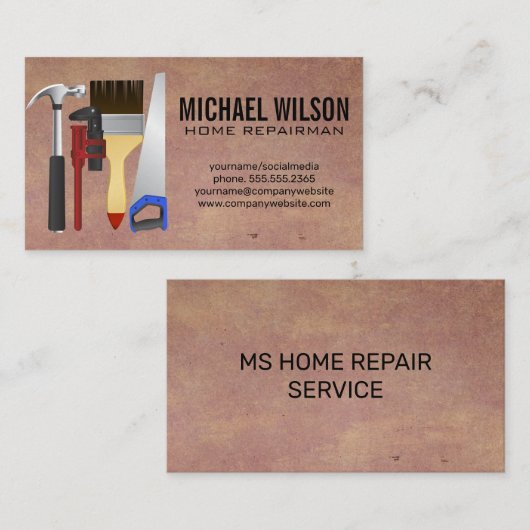 Hamer Sleutelborstel Zaag | Handyman Visitekaartje (Voorkant / Achterkant)