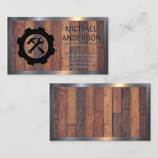Hamer Sleutelconstructie | Houten Planken Visitekaartje (Voorkant / Achterkant)