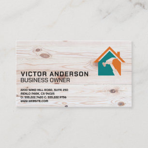 Hamer Thuis Logo Houten Achtergrond Handyman Visitekaartje
