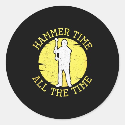 Hamer Tijd Altijd Grappig Bouw Beheer Ronde Sticker (Voorkant)