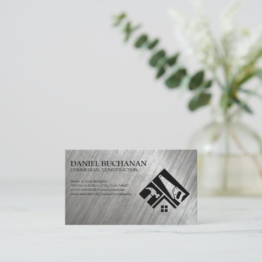 Hamer Zaag Gereedschap | Logo voor Huisrenovatie | Visitekaartje (Staand voorkant)