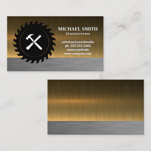 Hamerbeitel | Cirkelzaag | Metalen Visitekaartje (Voorkant / Achterkant)