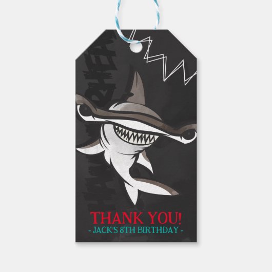 Hamerhaai Verjaardagsfeestje Cadeaulabel (Voorkant)