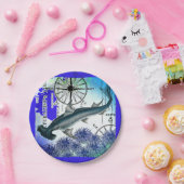 Hamerhead Shark nautische collage onderwater blauw Papieren Bordje (Feest)