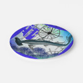 Hamerhead Shark nautische collage onderwater blauw Papieren Bordje (Gekanteld)