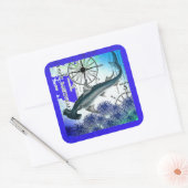 Hamerhead Shark nautische collage onderwater blauw Vierkante Sticker (Envelop)