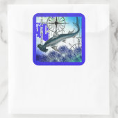 Hamerhead Shark nautische collage onderwater blauw Vierkante Sticker (Tas)