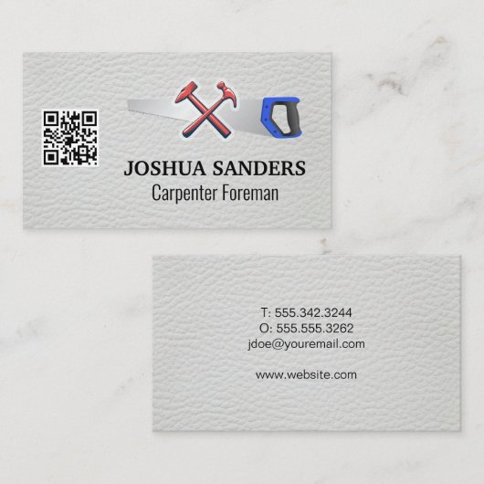 Hamers en zaag | wit leer | QR-code Visitekaartje (Voorkant / Achterkant)