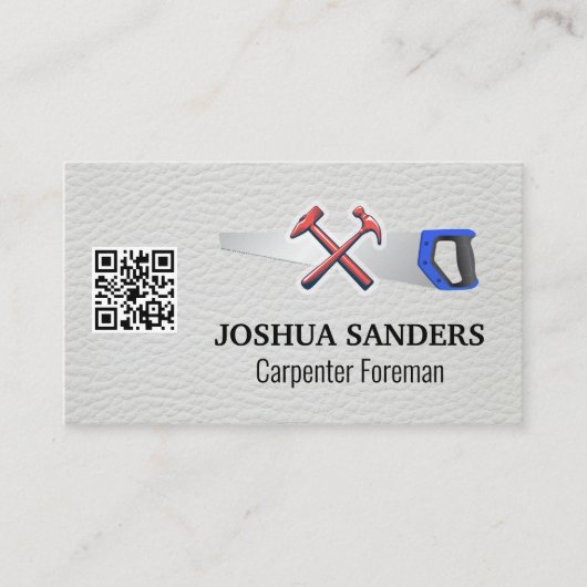 Hamers en zaag | wit leer | QR-code Visitekaartje (Voorkant)