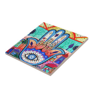 HAMESH BAR BAT MITZVAH HAMSA WHIMSICAL PAINTING TEGELTJE