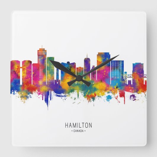 Hamilton Canada Silhouet Vierkante Klok (Voorkant)