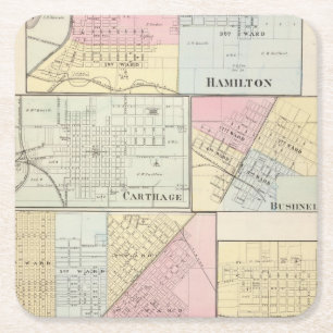 Hamilton, Carthage, Bushnell, Lincoln en LaHarpe Kartonnen Onderzetters