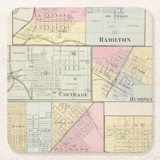 Hamilton, Carthage, Bushnell, Lincoln en LaHarpe Kartonnen Onderzetters (Voorkant)