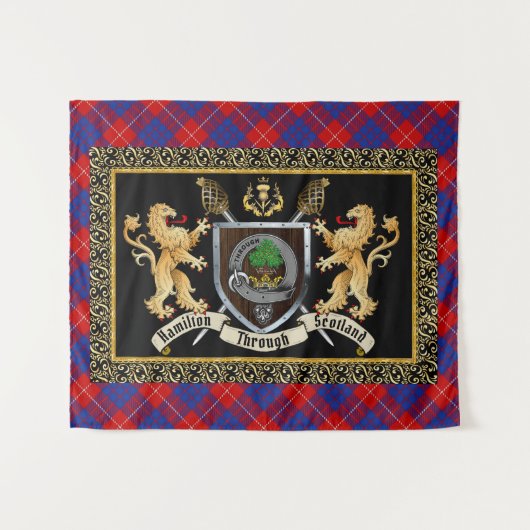Hamilton Clan Badge & Motto w/Lions Wandkleed (Voorkant (horizontaal))