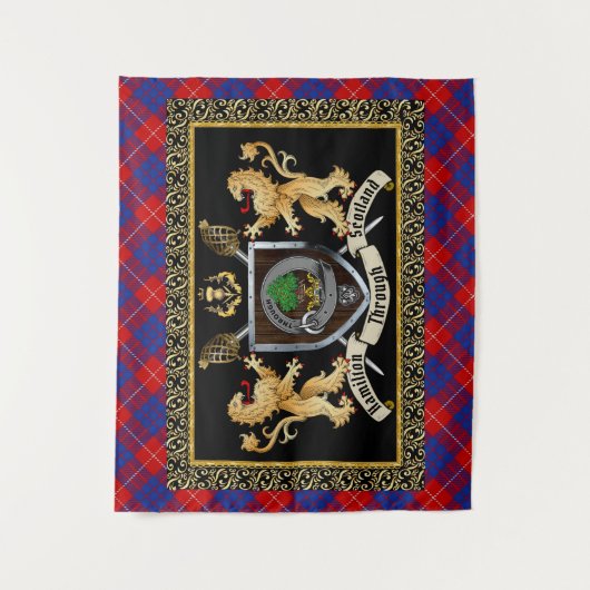 Hamilton Clan Badge & Motto w/Lions Wandkleed (Voorkant)