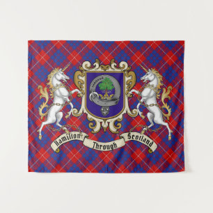 Hamilton Clan Badge & Unicorns met Tartan Wandkleed