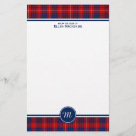 Hamilton Clan Red en Blue Tartan Monogram Briefpapier