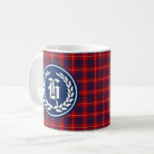 Hamilton Clan Red en Royal Blue Tartan Monogram Koffiemok (Voorkant links)