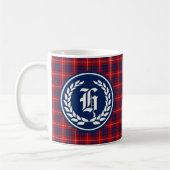 Hamilton Clan Red en Royal Blue Tartan Monogram Koffiemok (Links)