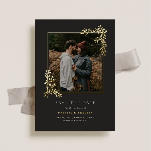 Hamilton Gold Folie Greenery Wedding Save the Date Uitnodiging