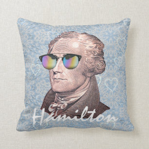 Hamilton in Shades op Blue Lace & Heart Background Kussen
