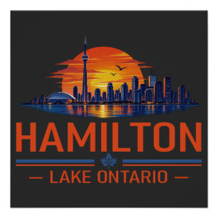 Hamilton Lake Ontario Zonsondergang Silhouet Kunst Perfect Poster