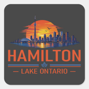 Hamilton Lake Ontario Zonsondergang Silhouet Kunst Vierkante Sticker