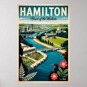 Hamilton Nieuw-Zeeland Retro Reisposter Kunst Poster