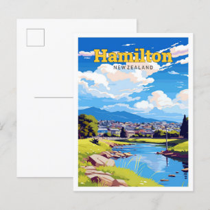 Hamilton Nieuw-Zeeland Travel  Illustratie Briefkaart