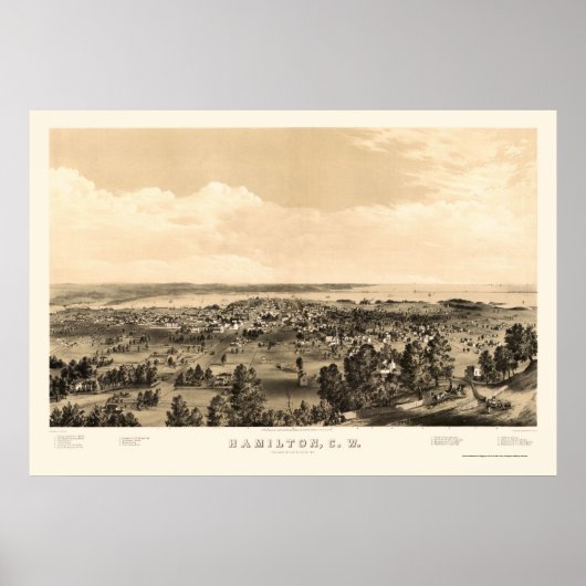 Hamilton, ON, Canada Panoramic Map - 1859 Poster (Voorkant)