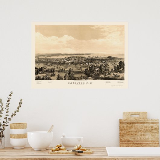 Hamilton, ON, Canada Panoramic Map - 1859 Poster (Keuken)