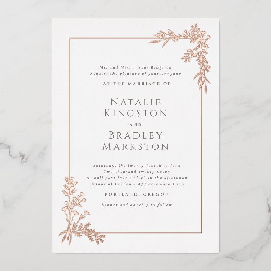 Hamilton Roos Gold Folie Greenery Wedding Folie Uitnodiging (Voorkant)