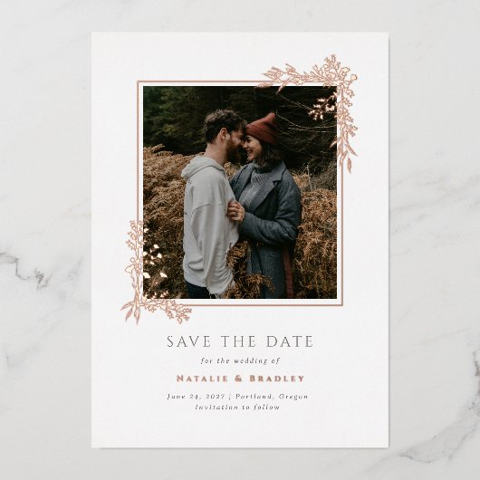 Hamilton Roos Gold Greenery Wedding Save the Date Folie Uitnodiging (Voorkant)