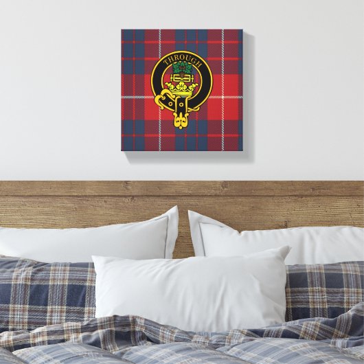 Hamilton Scottish Crest en Tartan Canvas print (Insitu (Slaapkamer))