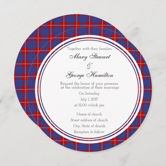 Hamilton Scottish Wedding Round Uitnodiging (Voorkant / Achterkant)