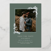 Hamilton Silver Greenery Wedding Save the Date Folie Uitnodiging (Voorkant)