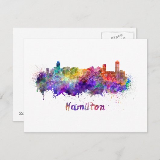 Hamilton skyline in waterverf briefkaart (Voorkant / Achterkant)