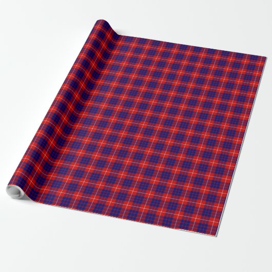 Hamilton tartan red blue paars plaid cadeaupapier (Uitgerold)