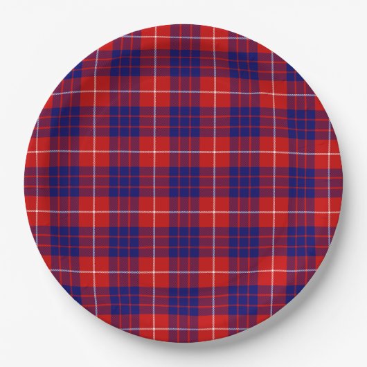 Hamilton tartan red blue paars plaid papieren bordje (Voorkant)