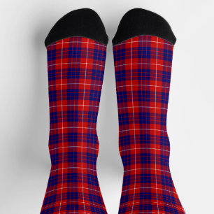 Hamilton tartan red blue paars plaid sokken