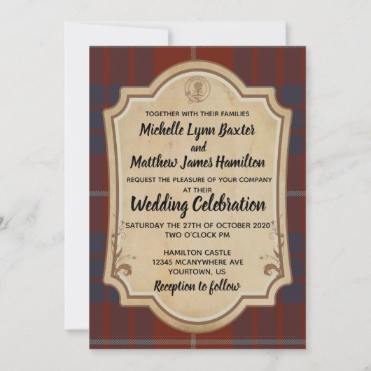 Hamilton Tartan Wedding Invitation Kaart (Voorkant)