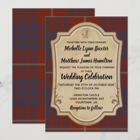 Hamilton Tartan Wedding Invitation Kaart (Voorkant / Achterkant)