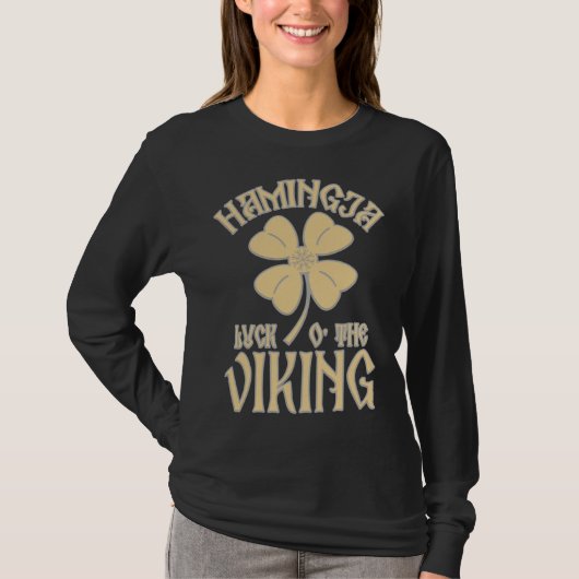 Hamingja Luck o the Viking Shamrock Aegeshjalmur V T-shirt (Voorkant)