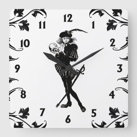 Hamlet De Bard Wit Zwart Nummers Vierkante Klok (Voorkant)