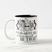 Hamlet "... eigen zelf zijn waar ..." Citaat Tweekleurige Koffiemok (Links)