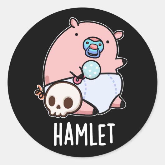 Hamlet Funny Shakepear Baby Pig Pun Dark BG Ronde Sticker (Voorkant)