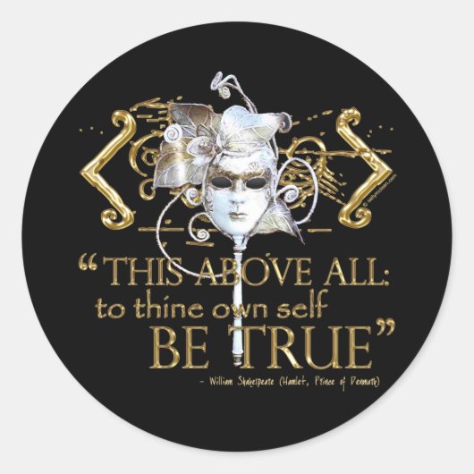 Hamlet "own self be true" Citaat (Gold Version) Ronde Sticker (Voorkant)