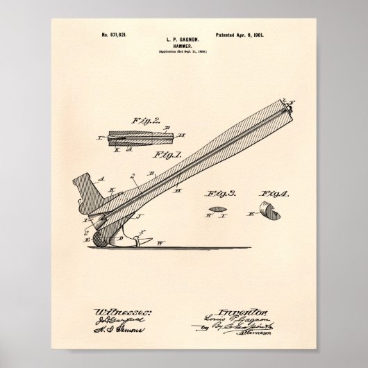 Hammer 1901 Patent Art Old Peper Poster (Voorkant)