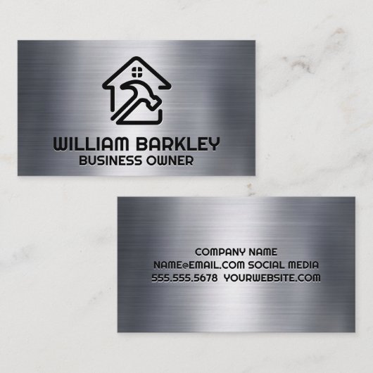 Hammer en Home Logo | Metaal Visitekaartje (Voorkant / Achterkant)